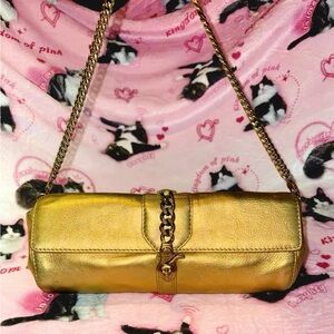 Gold Metallic Shoulder Chain Clutch Bag